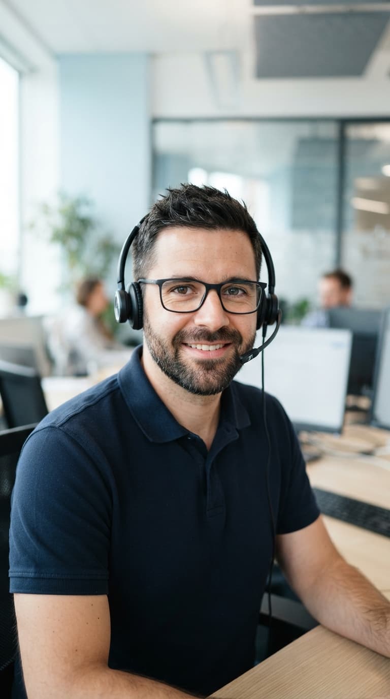 Un conseiller équipé d’un casque, à votre écoute
